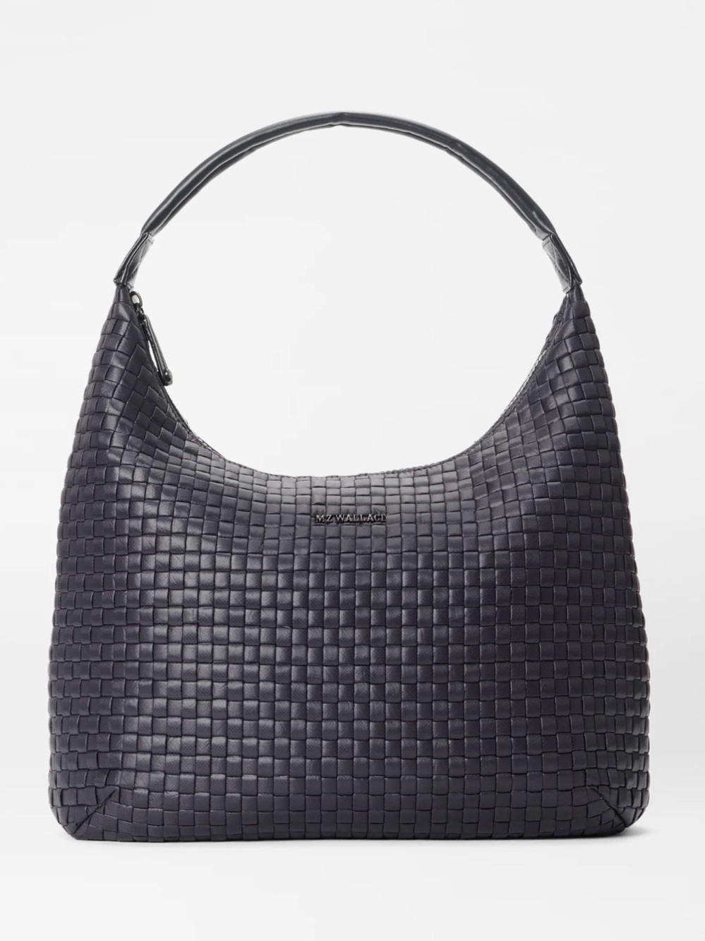 MZ Wallace Large Woven Shoulder Bag Leather Trim Black